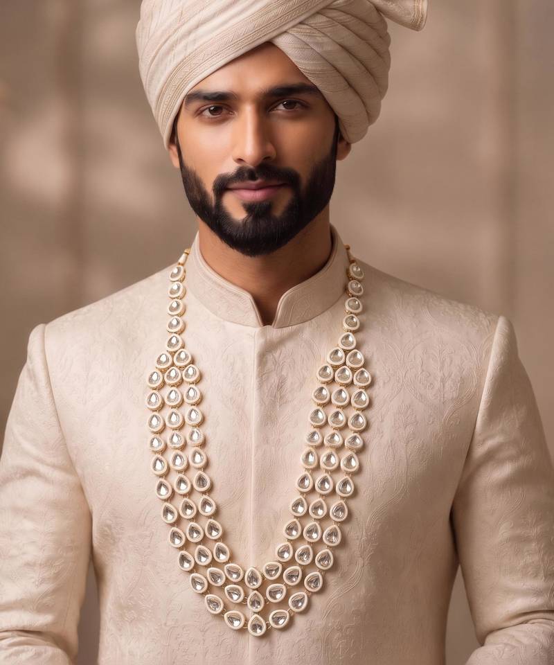 White kundan groom necklace – classic sherwani jewellery