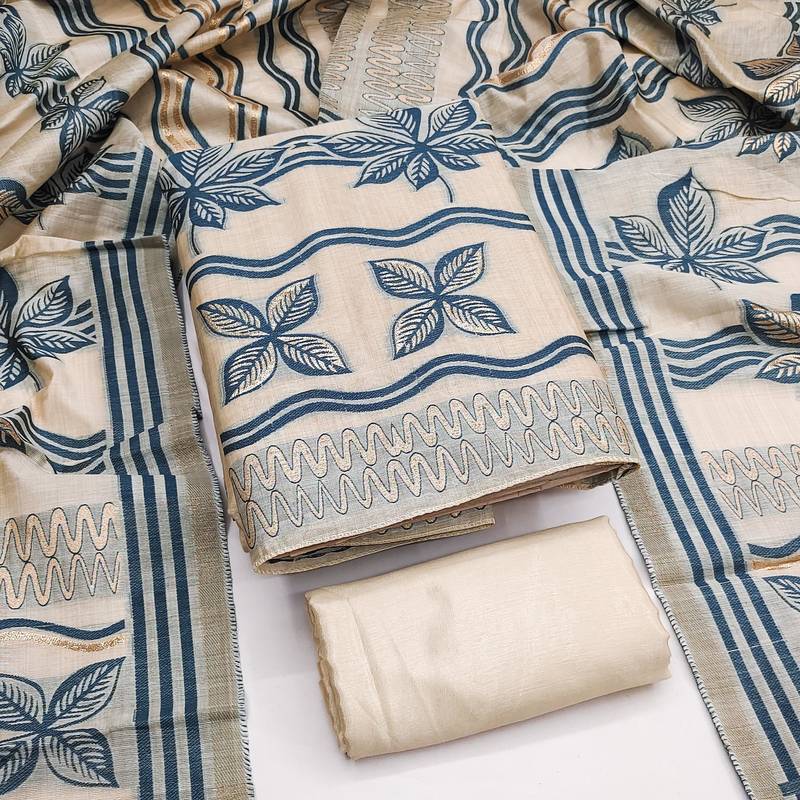 women's multi unstitched jacquard dress material with stylish woven dupatta