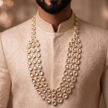 White kundan groom necklace – classic sherwani jewellery 5