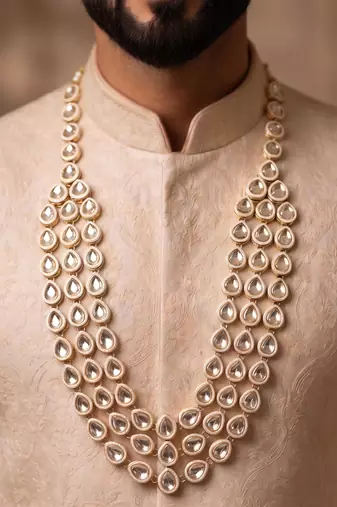 White kundan groom necklace – classic sherwani jewellery