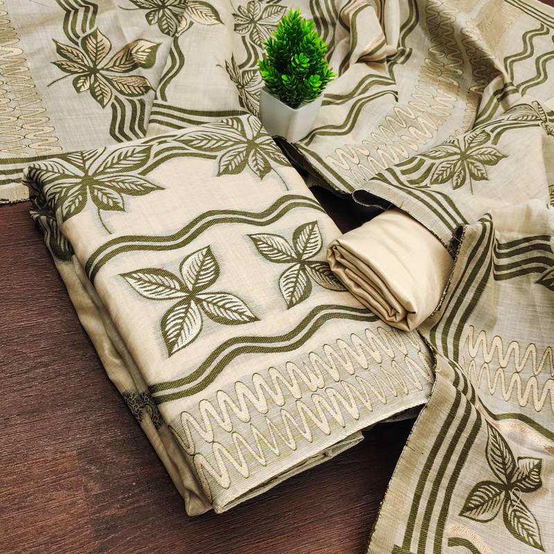 women's multi unstitched jacquard dress material with stylish woven dupatta 