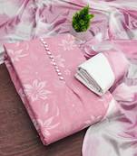women's baby pink unstitched cotton dress material with saboori printed dupatta