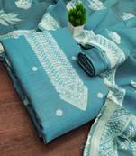 women's sea green unstitched jacquard dress material with stylish woven dupatta 
