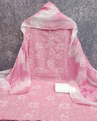 women's baby pink unstitched cotton dress material with saboori printed dupatta 2
