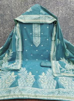 women's sea green unstitched jacquard dress material with stylish woven dupatta  2