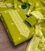 women's green unstitched jacquard dress material with stylish woven dupatta 
