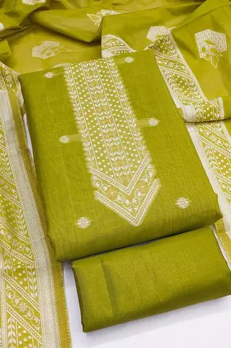 women's green unstitched jacquard dress material with stylish woven dupatta 