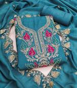 women's sea green unstitched vichitra dress material with embroidered dupatta