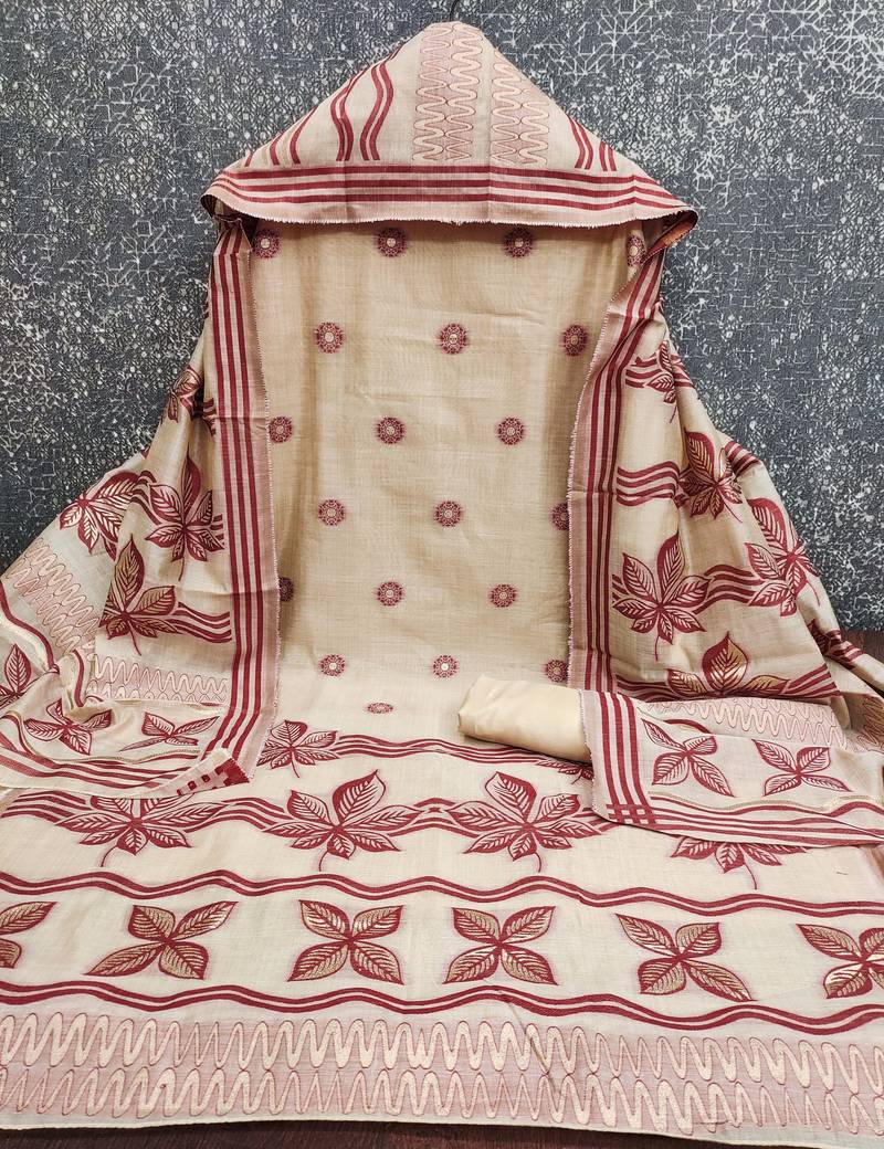 women's multi unstitched jacquard dress material with stylish woven dupatta