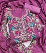 women's purple unstitched vichitra dress material with embroidered dupatta