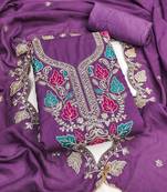 women's lavender unstitched vichitra dress material with embroidered dupatta