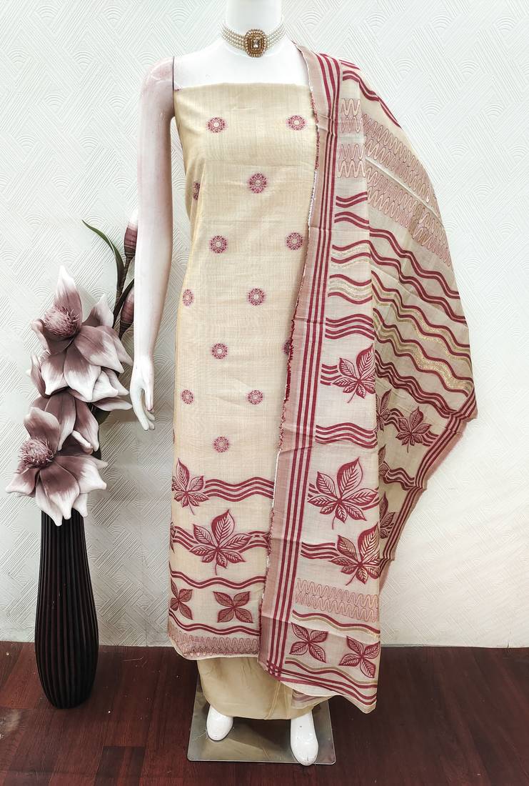 women's multi unstitched jacquard dress material with stylish woven dupatta