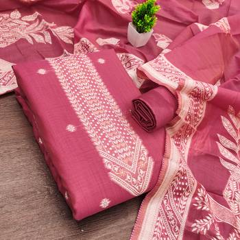 women's pink unstitched jacquard dress material with stylish woven dupatta  1
