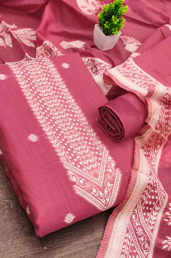 women's pink unstitched jacquard dress material with stylish woven dupatta 