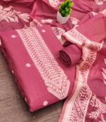 women's pink unstitched jacquard dress material with stylish woven dupatta 