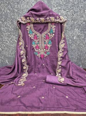 women's lavender unstitched vichitra dress material with embroidered dupatta 2