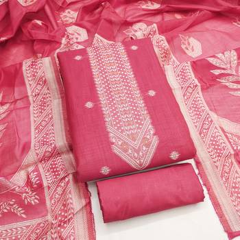 women's pink unstitched jacquard dress material with stylish woven dupatta  3