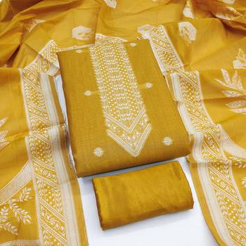 women's mustard unstitched jacquard dress material with stylish woven dupatta 3