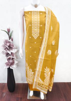 women's mustard unstitched jacquard dress material with stylish woven dupatta 4