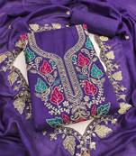 women's blue unstitched vichitra dress material with embroidered dupatta