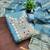 women's steel blue unstitched roman silk dress material with woven dupatta