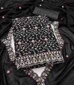 women's black unstitched vichitra dress material with embroidered dupatta