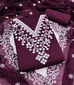 women's voilet unstitched chanderi dress material with embroidered dupatta 