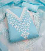 women's sky blue unstitched chanderi dress material with embroidered dupatta