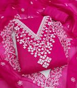 women's magenta unstitched chanderi dress material with embroidered dupatta