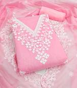 women's baby pink unstitched chanderi dress material with embroidered dupatta 