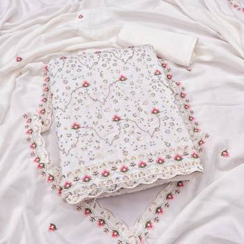 women's white unstitched vichitra dress material with embroidered dupatta 1