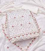 women's white unstitched vichitra dress material with embroidered dupatta