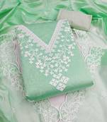 women's sea green unstitched chanderi dress material with embroidered dupatta 