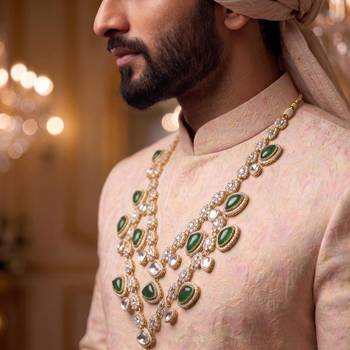 Green kundan necklace for men – royal indian wedding accessory 5