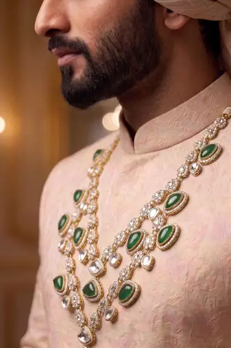 Green kundan necklace for men – royal indian wedding accessory