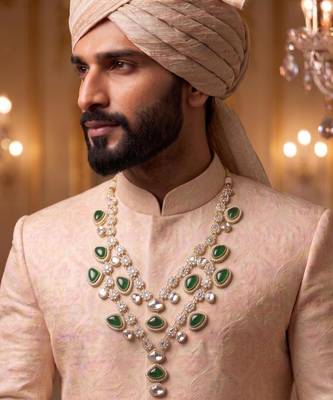 Green kundan necklace for men – royal indian wedding accessory 1