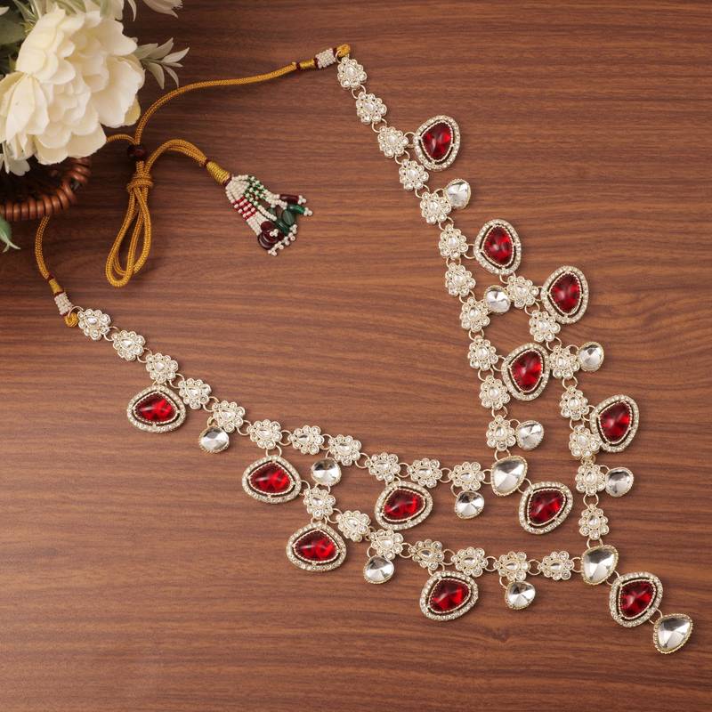 Maroon kundan necklace for men – graceful traditional jewellery
