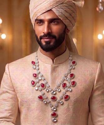 Maroon kundan necklace for men – graceful traditional jewellery 4