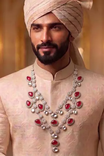 Maroon kundan necklace for men – graceful traditional jewellery