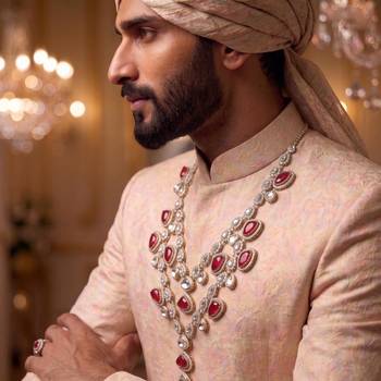Maroon kundan necklace for men – graceful traditional jewellery 5