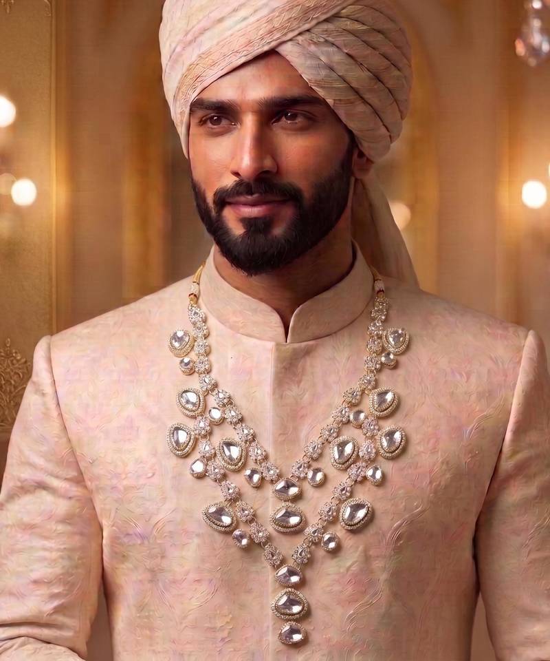 White kundan necklace for men – elegant wedding jewellery