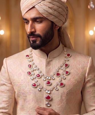 Rani kundan sherwani necklace – sophisticated groom accessory 1