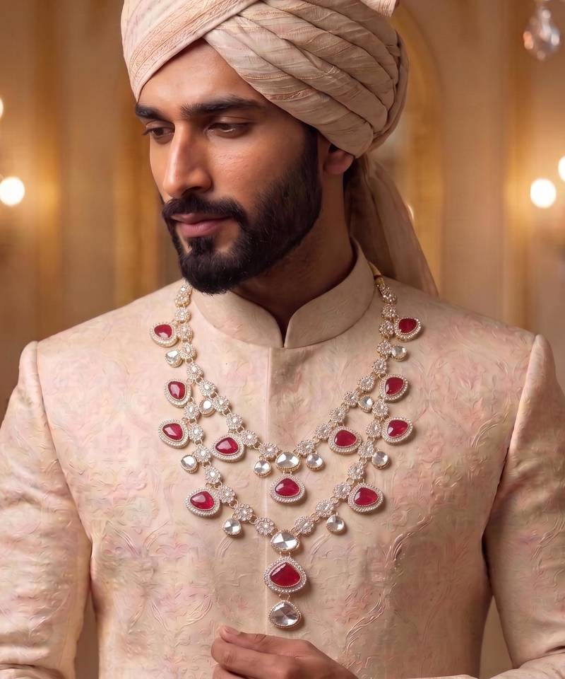 Rani kundan sherwani necklace – sophisticated groom accessory