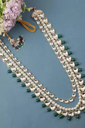 Green kundan pearl necklace – elegant sherwani jewellery for men