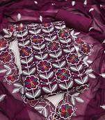 women's voilet unstitched chanderi dress material with embroidered dupatta