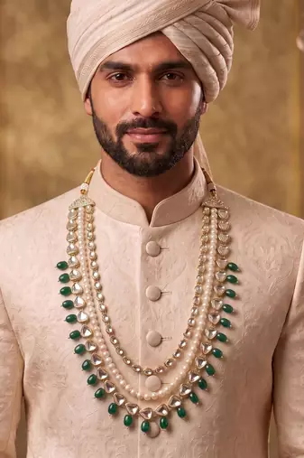 Green kundan pearl necklace – elegant sherwani jewellery for men
