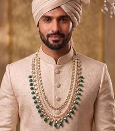Green kundan pearl necklace – elegant sherwani jewellery for men