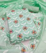 women's sea green unstitched chanderi dress material with embroidered dupatta
