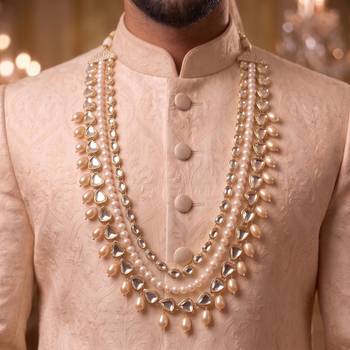 Gold kundan pearl necklace for men – royal festive groom accessory 5
