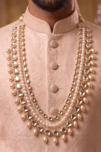 Gold kundan pearl necklace for men – royal festive groom accessory